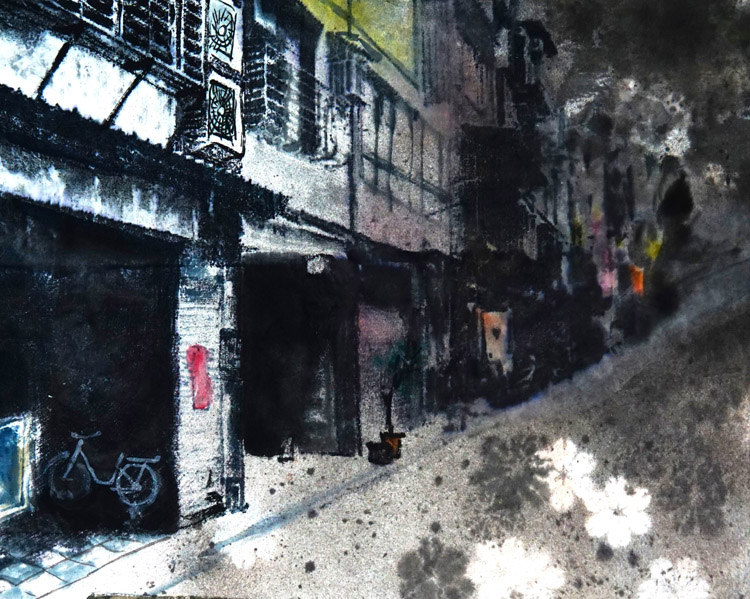 凌空掇月～謝弘志個人水墨畫展作品賞析-街景