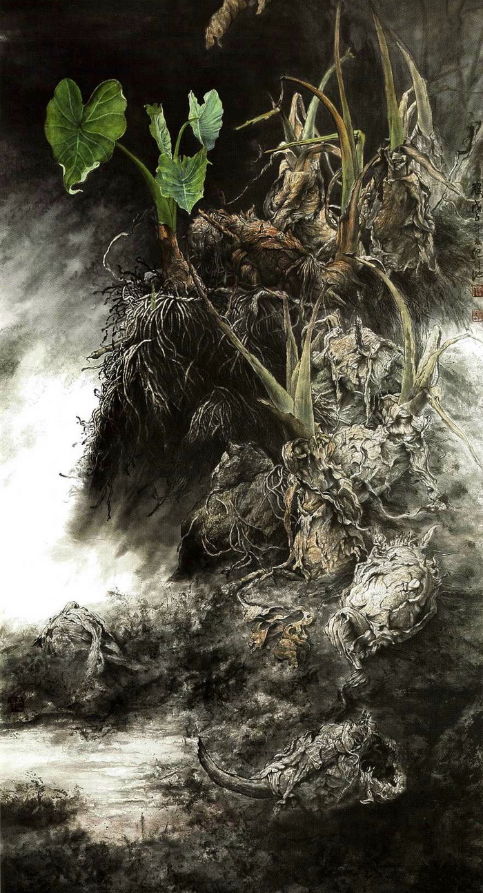第九屆南投縣玉山美術獎水墨類首獎紀冠地作品「延」 
