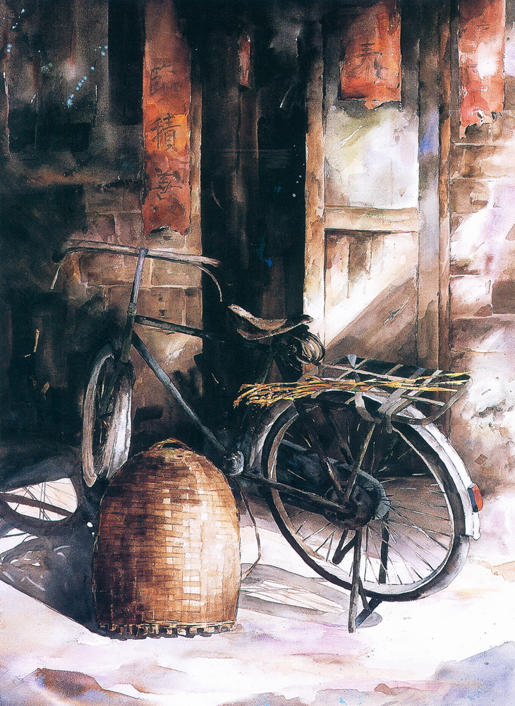 第五屆玉山美術獎水彩類佳作張彩鳳(阿公的腳踏車)