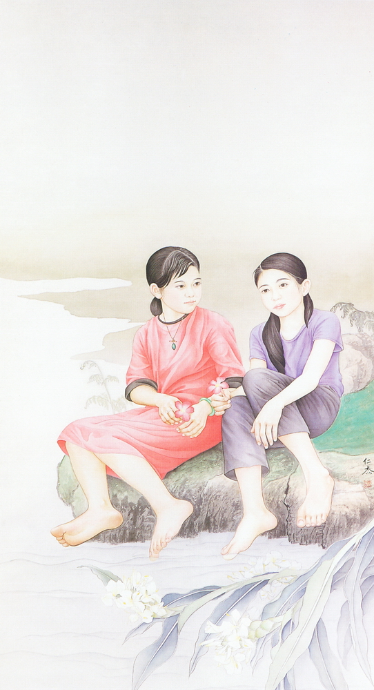 第七屆南投縣玉山美術獎水墨類優選李仁杰作品「河邊傾訴」