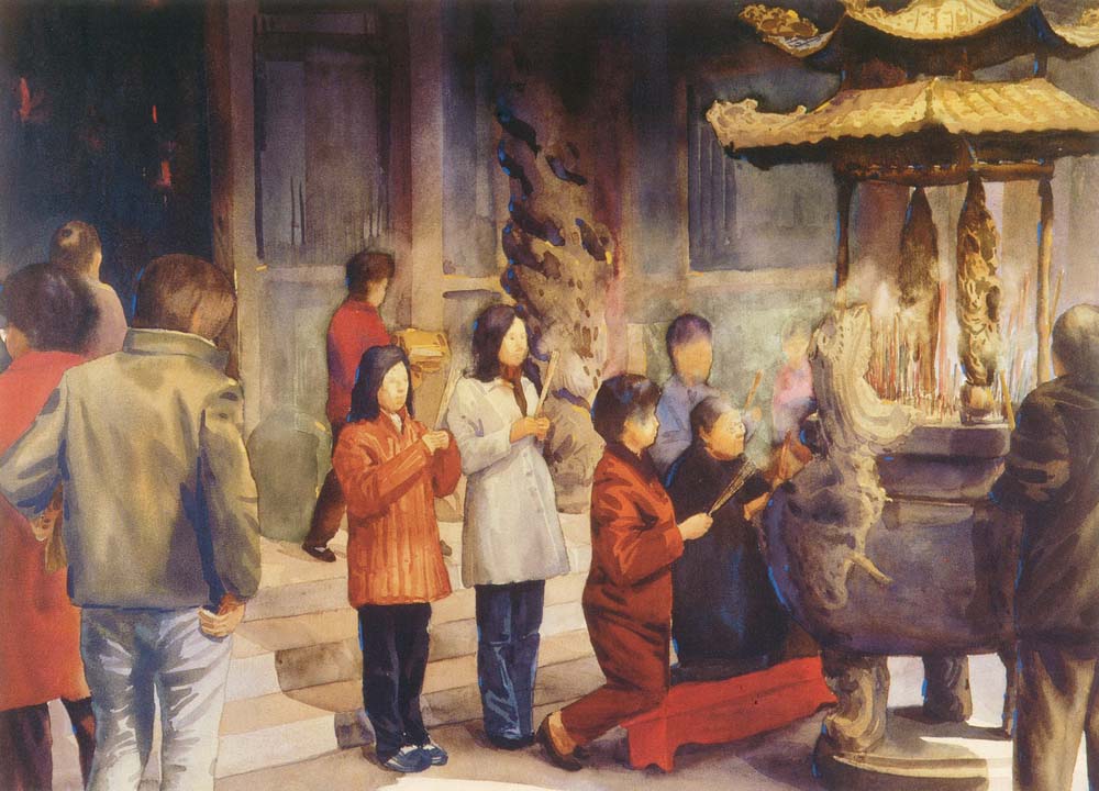 第二屆南投縣美術獎暨陶藝獎（水彩類入選-湯雙進-祈福）