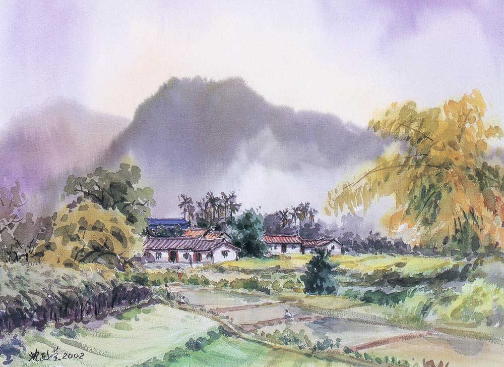 第三屆玉山美術獎暨陶藝獎-水彩類入選沈政瑩(田園農家)