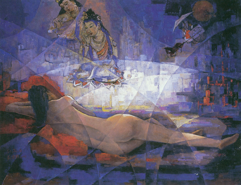 第八屆南投縣玉山美術獎油畫類入選蔡瑞彬作品（夢境（穿越古今））