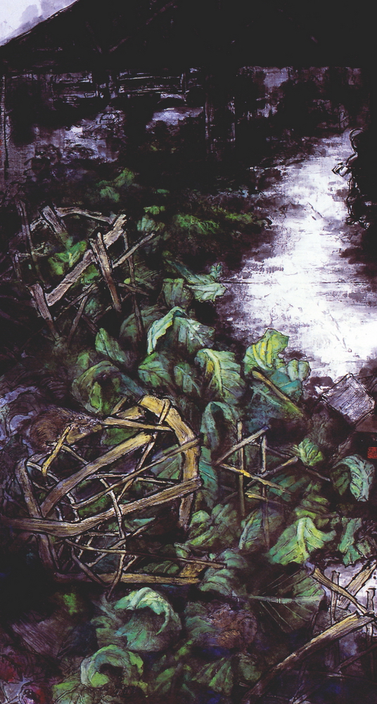 第八屆南投縣玉山美術獎水墨類入選-林績宇作品（果菜市場)