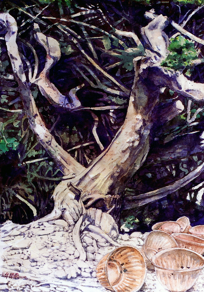 第八屆南投縣玉山美術獎水彩類入選-涂榮華作品(新群居)
