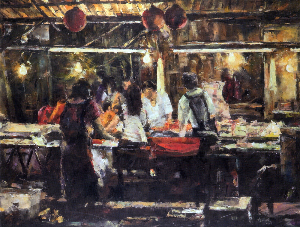 第九屆南投縣玉山美術獎油畫類入選-陳瑞瑚作品(市集姿影之7) 