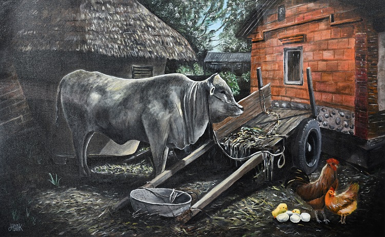 34劉伯漢《入選》‧  耕牛的歲月　116.5×72.5cm