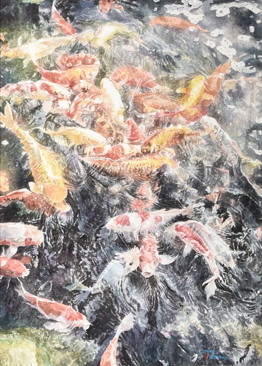 08湯嘉明《入選》‧  水龍魚影泛碧波　109×79cm