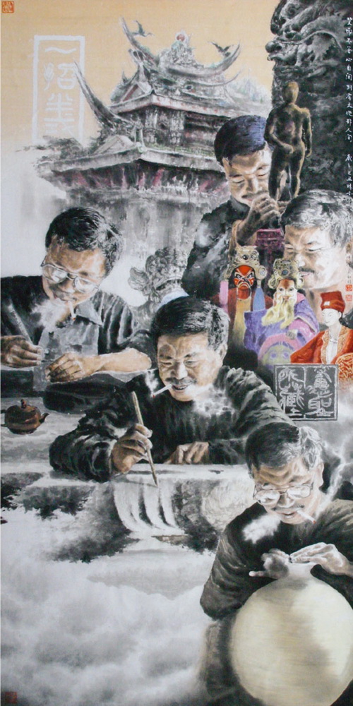 第十屆南投縣玉山美術獎水墨類入選林富歸作品「怡然自得」