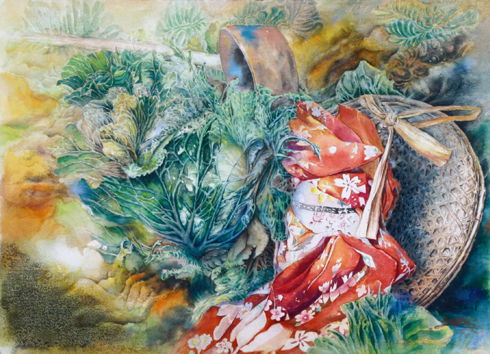 第十屆南投縣玉山美術獎水彩類佳作張翔作品「客家風情」