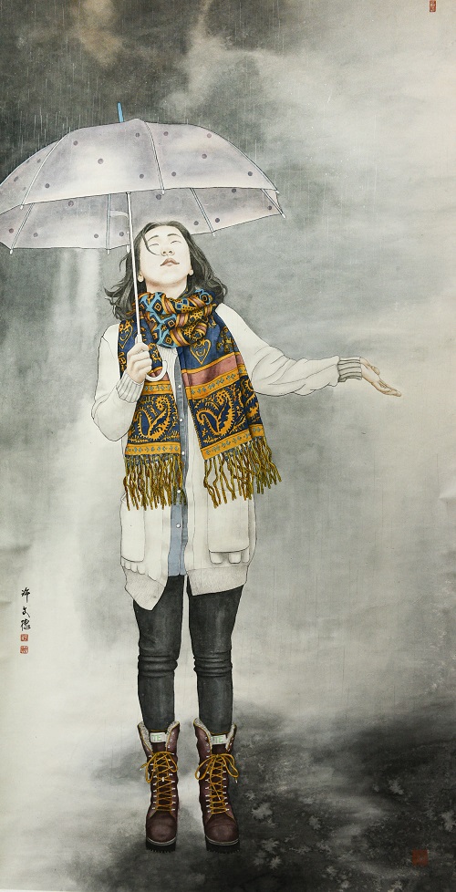 第十七屆 南投縣玉山美術獎 優選 水墨膠彩類 許文德 雨絲情愁 
