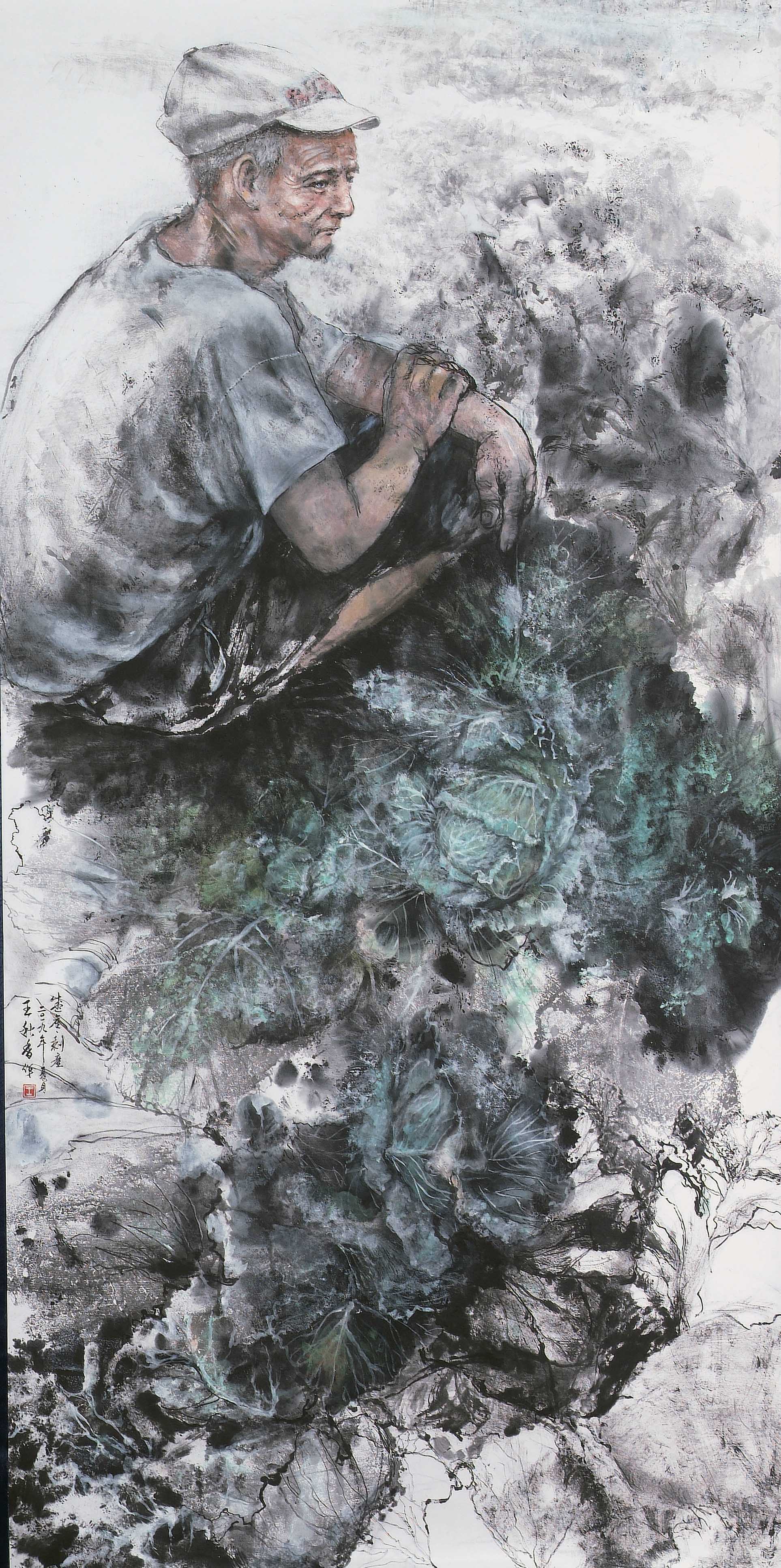 2019年南投縣玉山美術獎水墨膠彩類首獎王秋香作品「盛產．剩產」