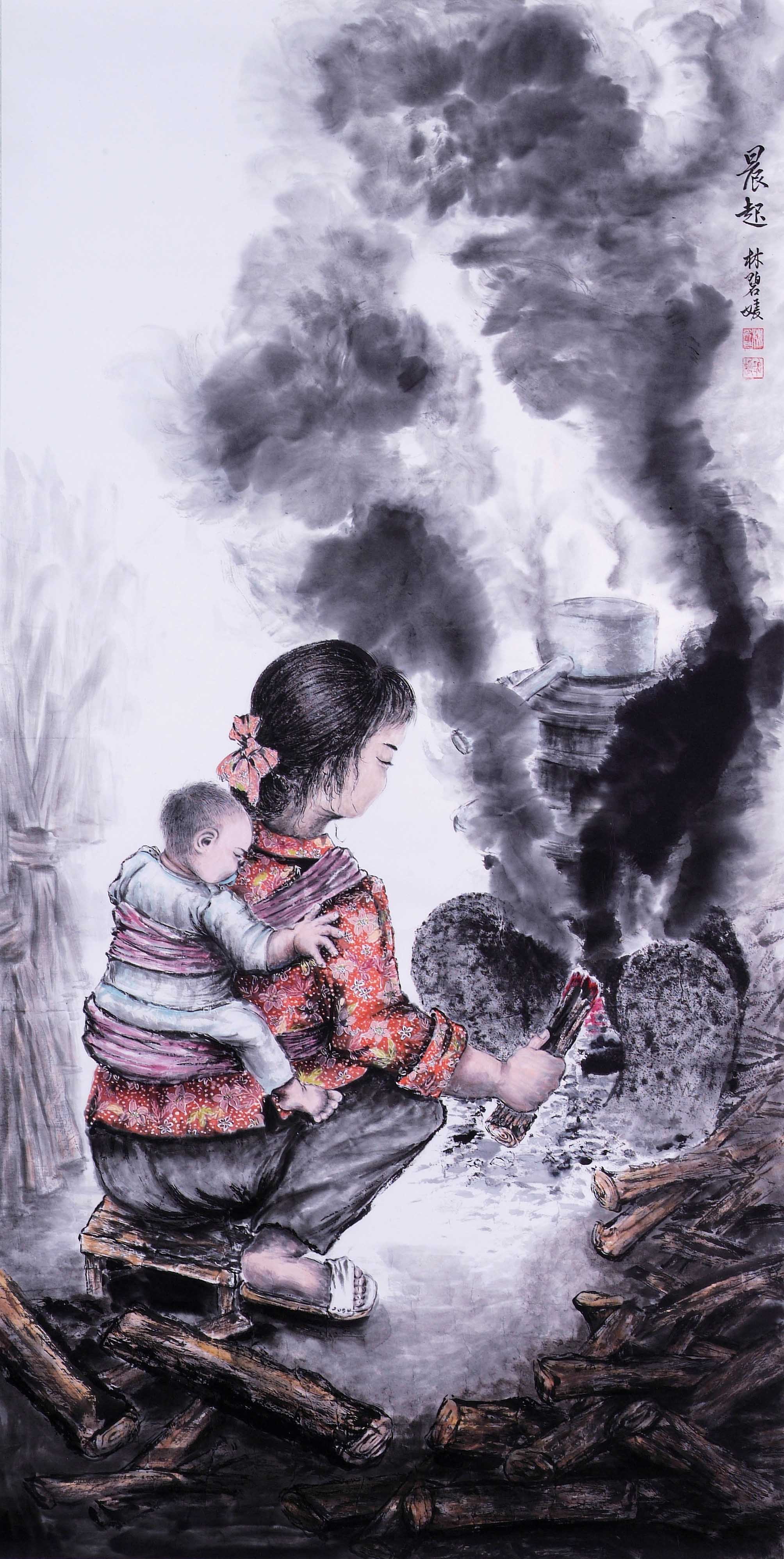 2019年南投縣玉山美術獎水墨膠彩類入選林碧媛作品「晨起」