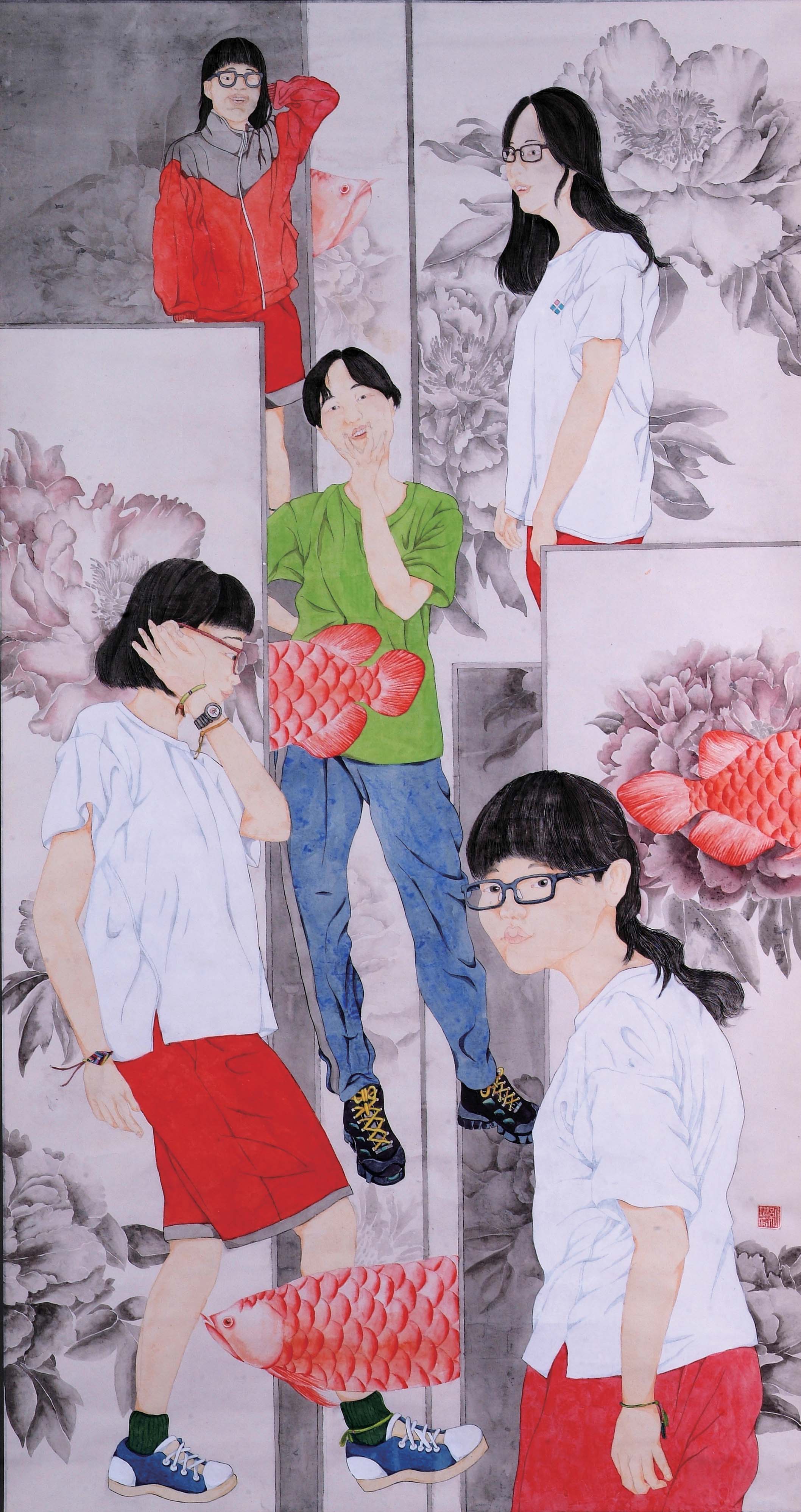 2019年南投縣玉山美術獎水墨膠彩類入選紀翊雯作品「成長」