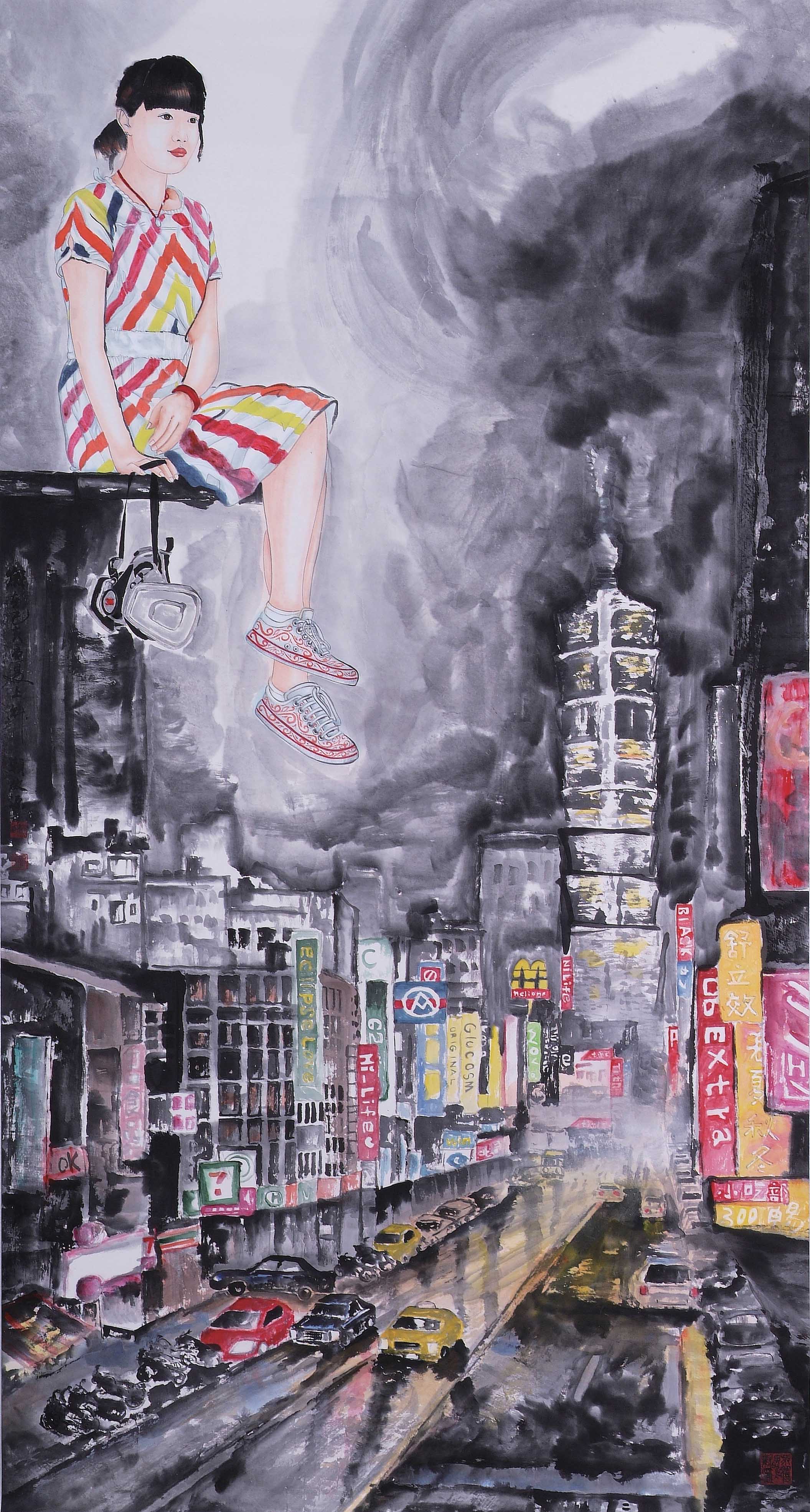 2019年南投縣玉山美術獎水墨膠彩類入選賴啟源作品「我的天空」