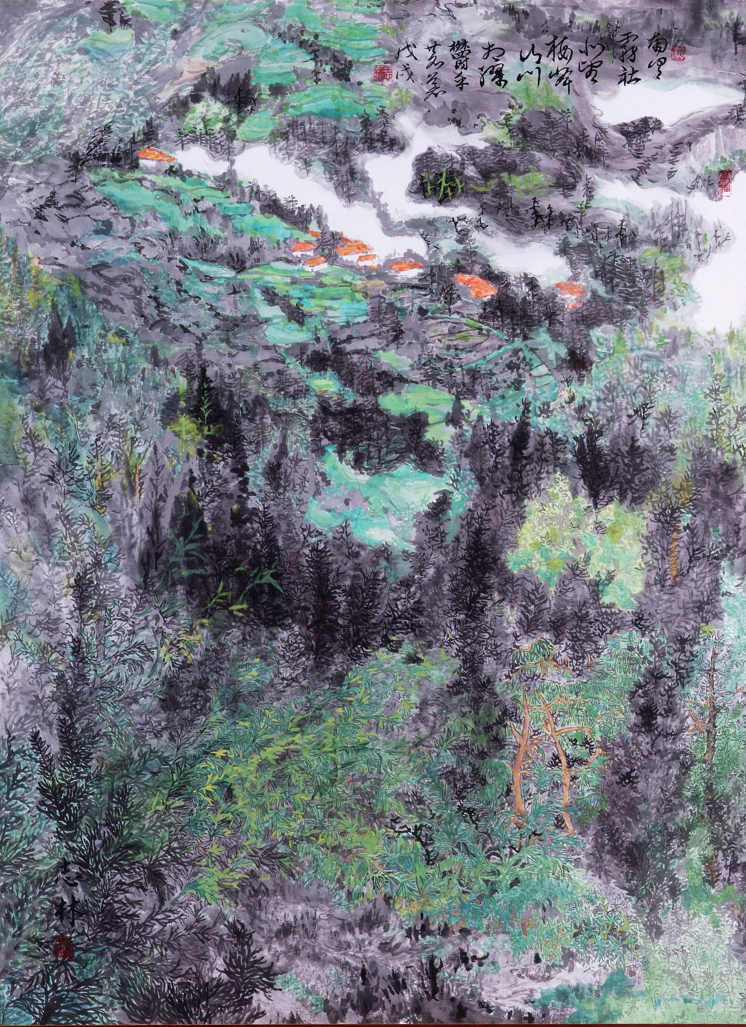 2019年南投縣玉山美術獎水墨膠彩類入選李志林作品「清境麗景」