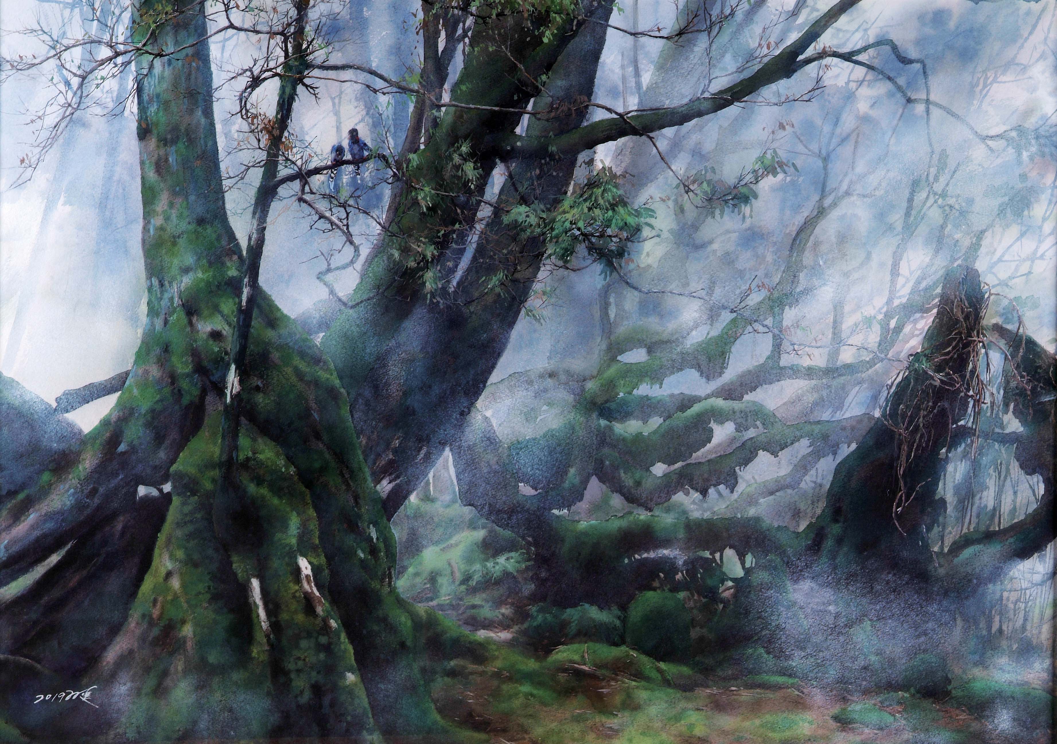 2019年南投縣玉山美術獎水彩類首獎湯双進作品「深居」
