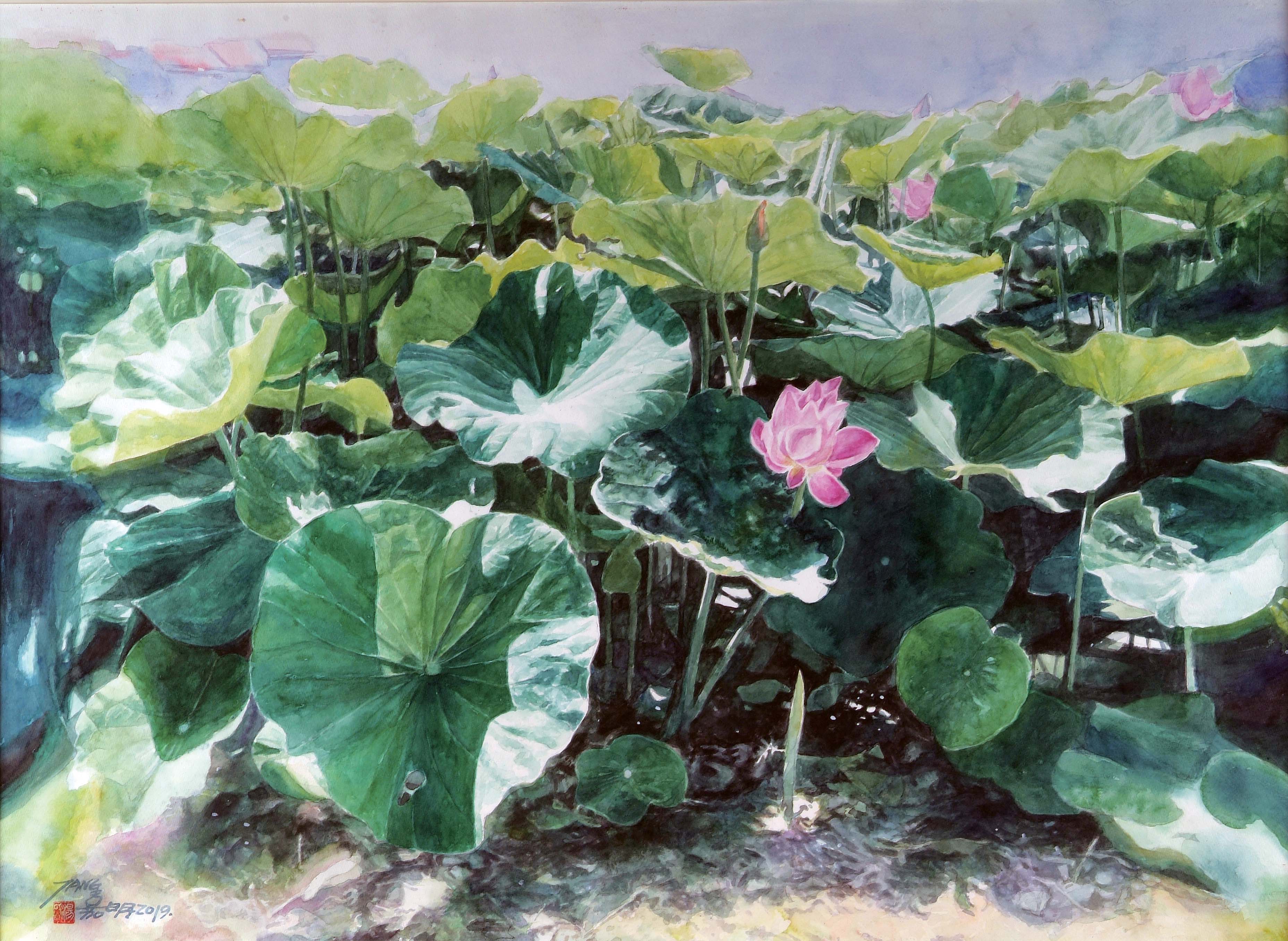 2019年南投縣玉山美術獎水彩類入選湯嘉明作品「寧靜中的邂逅」