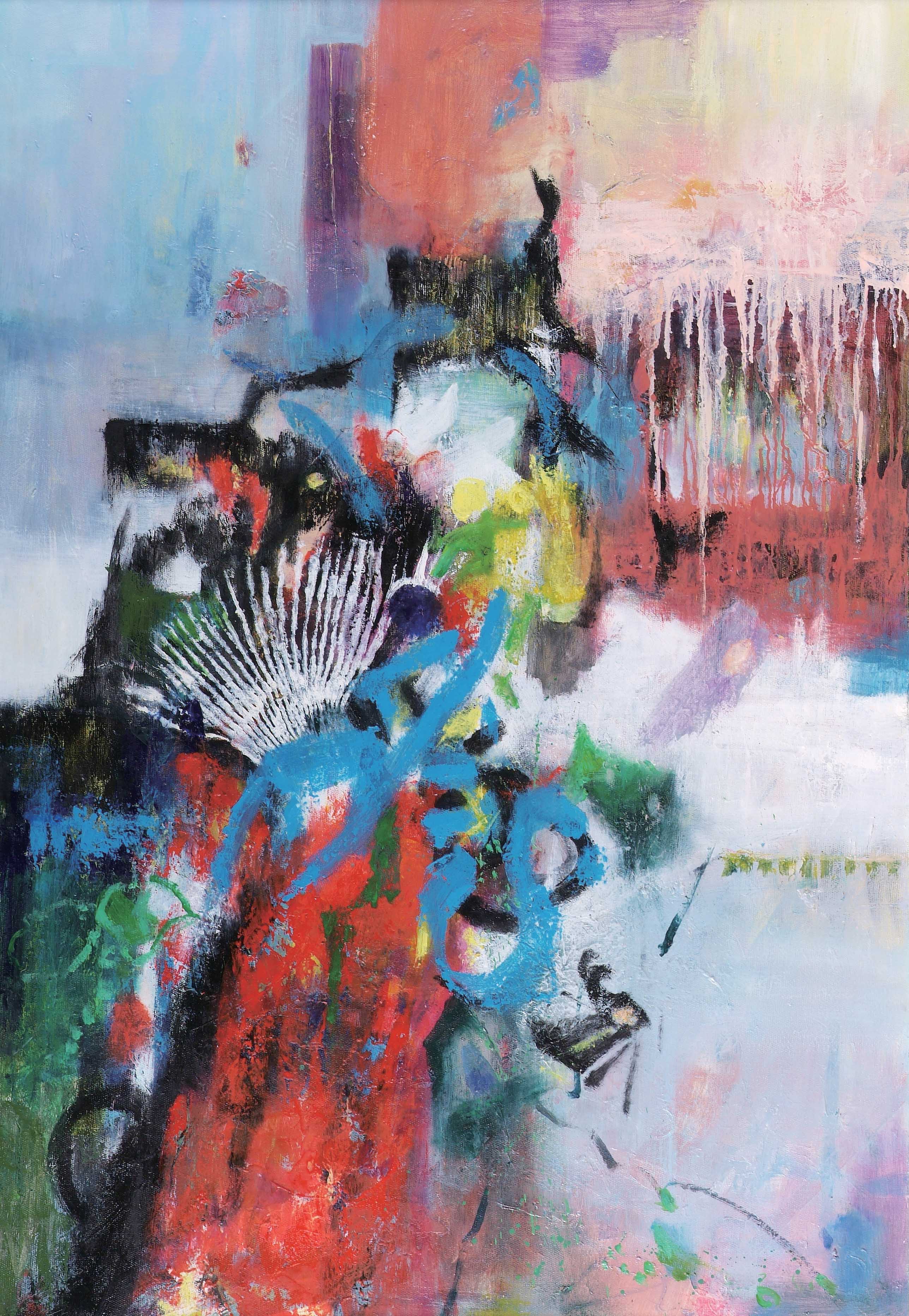 2019年南投縣玉山美術獎油畫類入選陳麗娟作品「雨宴．花」