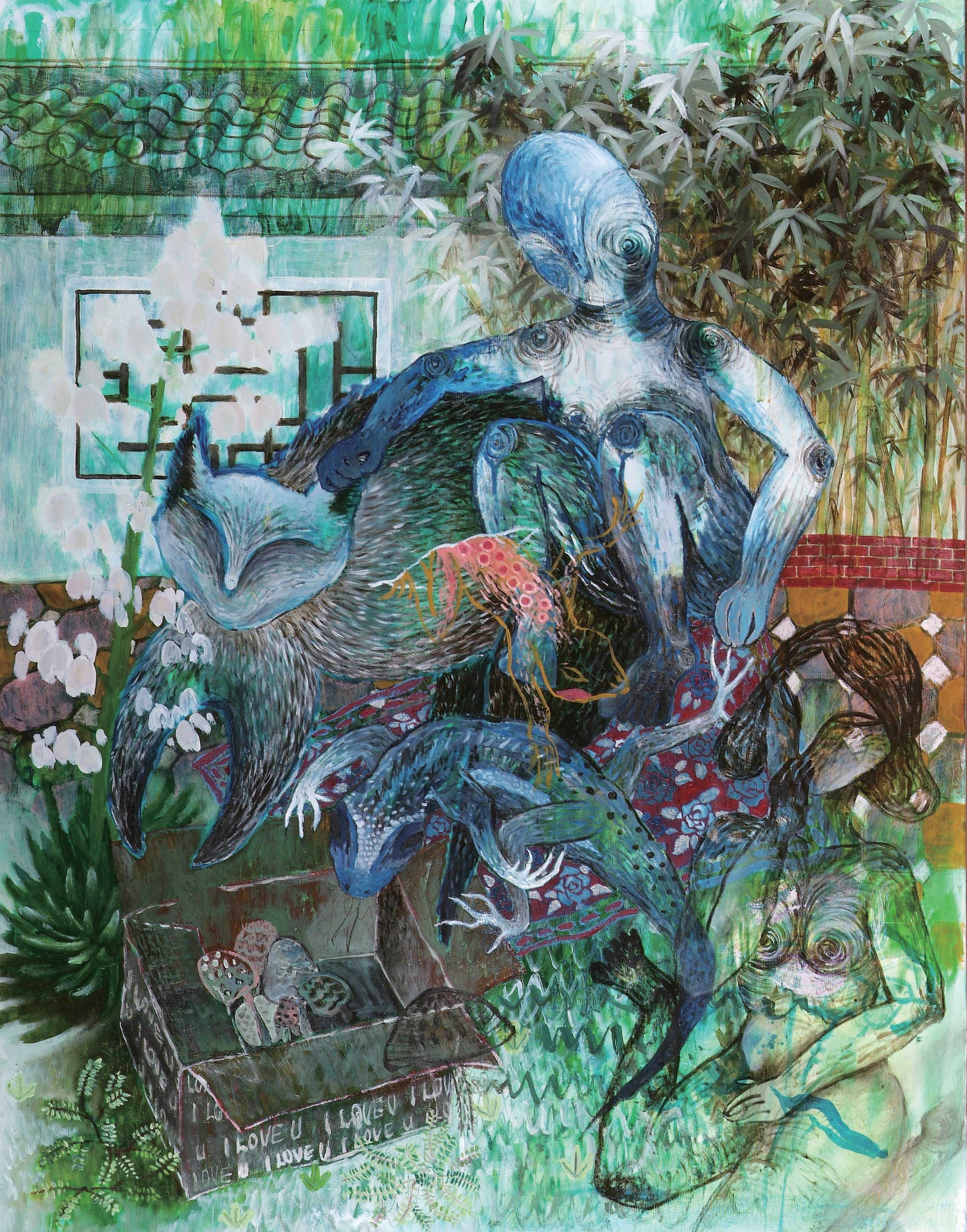 2019年南投縣玉山美術獎油畫類入選巫靜盈作品「日記之五：Geckos」