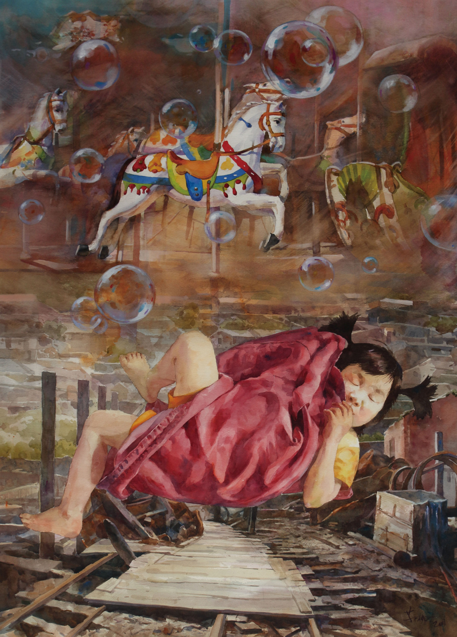 第十三屆 南投縣玉山美術獎 優選 水彩類 蘇同德 旋轉木馬之夢 
