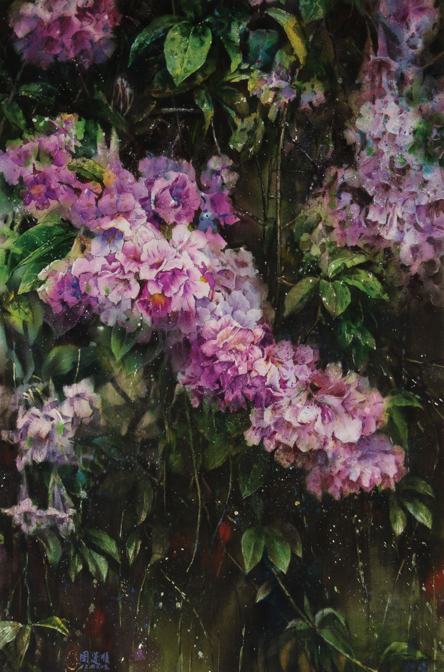 第三屆 南投縣玉山美術獎 佳作 水彩類 周運順 絢麗的紫─蒜香藤花三  