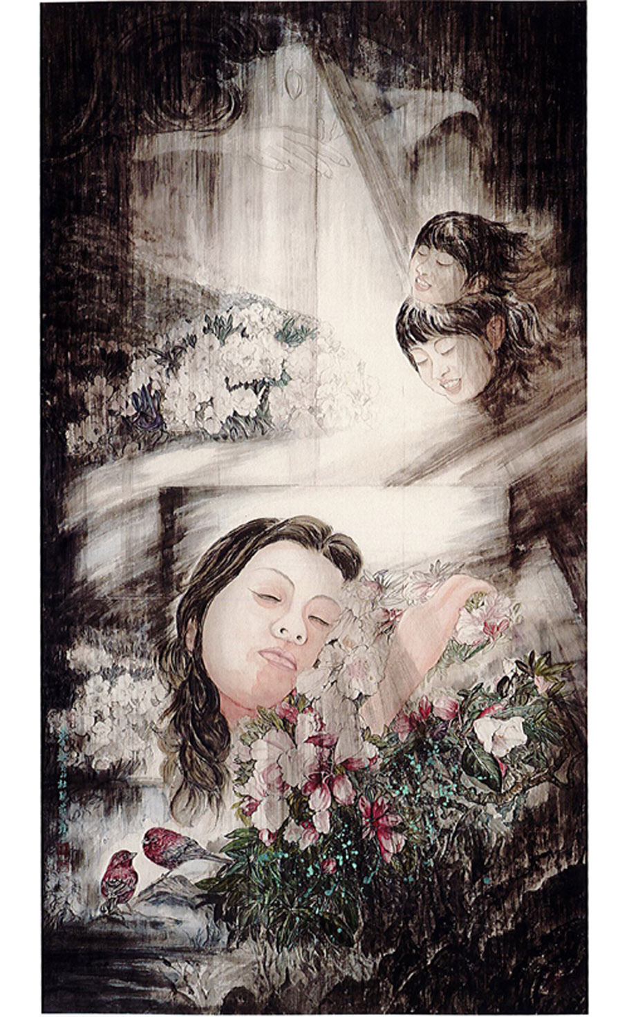 第十九屆 南投縣玉山美術獎 水墨膠彩類入選 莊秀珠-夢迴玉山杜鵑 