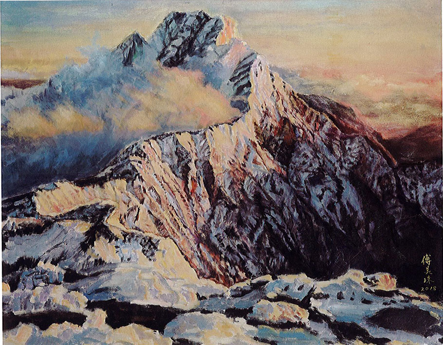 第十九屆 南投縣玉山美術獎油畫類入選 傅美珠-玉山冬雪 