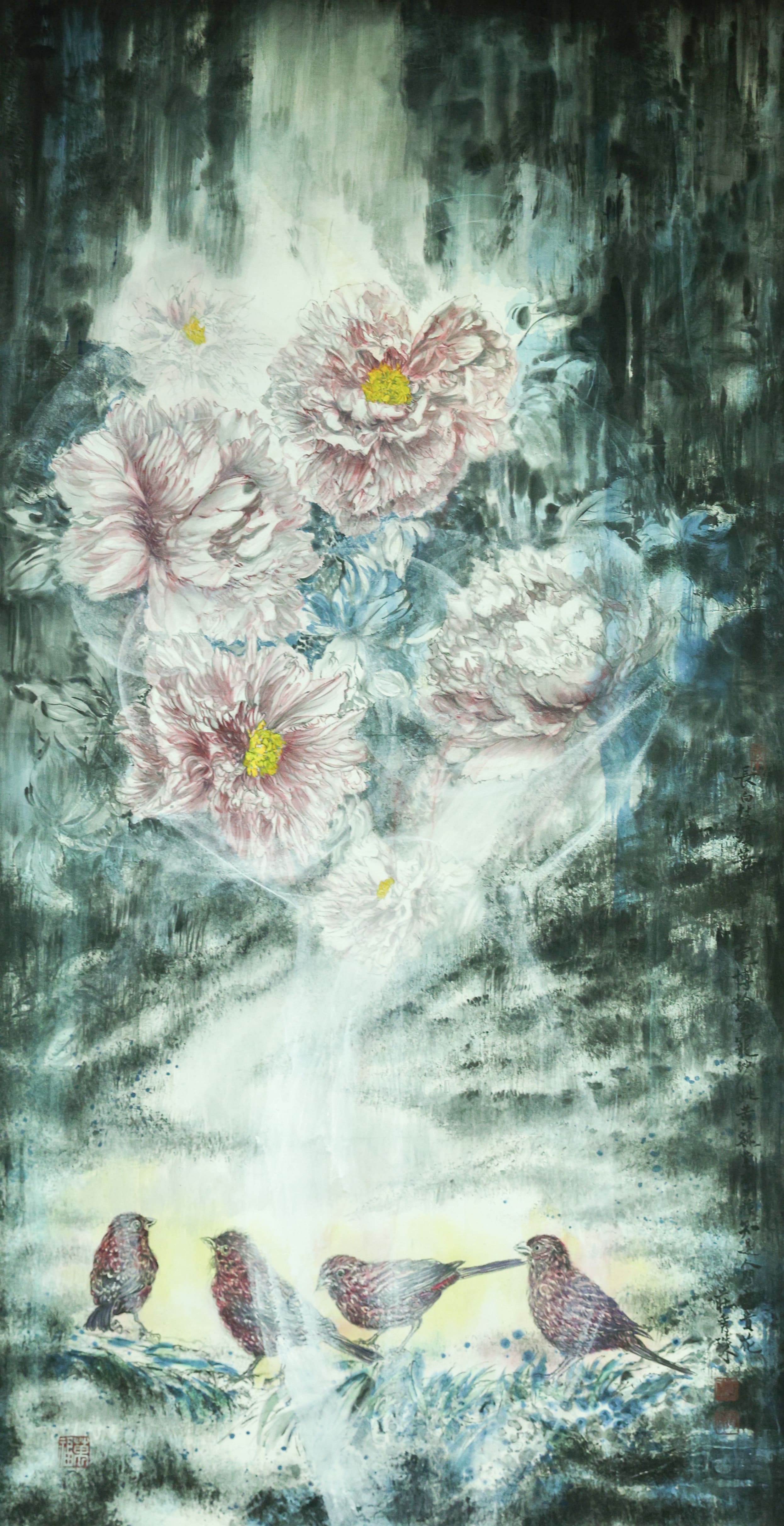 21-0W0A1309-莊秀珠-富貴花開-71.5x139cm-入選