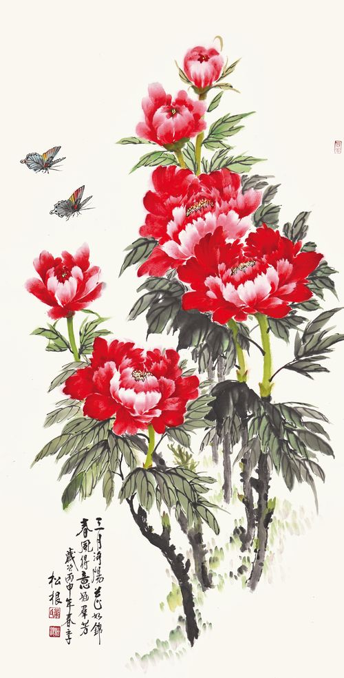 Image-葉松根 水墨 花開富貴